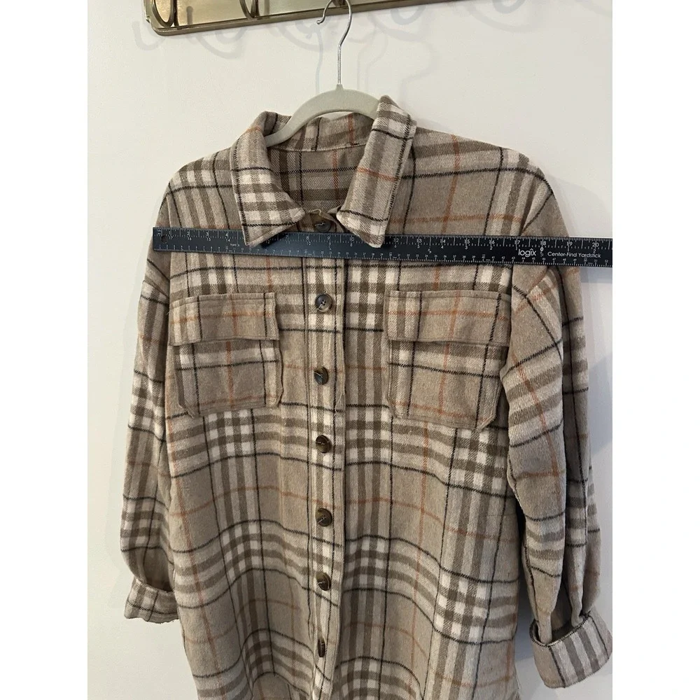 Brown Tan Plaid Flannel Button Down Women's Size Medium